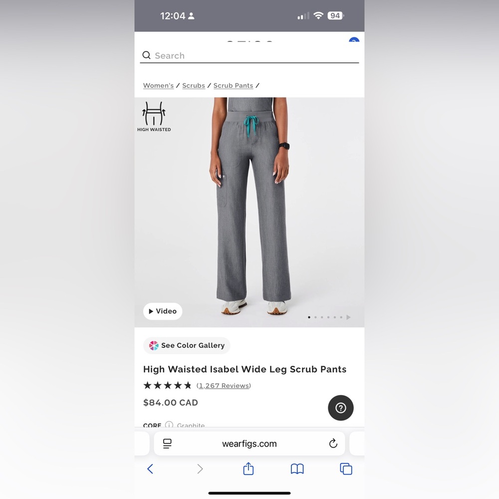 Figs High Waisted Gray Scrub Wide Leg Pants